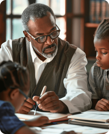 Teacher working with students